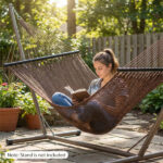 2-Person Polyester Caribbean Hammock with Hardwood Spreader Bars, 600lbs Weight Capacity Double Hammock for Patio Garden-Brown - Image 8