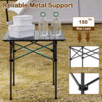 Black 28" Foldable Camping Table with Aluminum Top, 150 lbs Capacity Portable Picnic Table with Carry Bag - Image 10