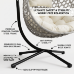 Foldable Hanging Egg Chair with Stand, HDPE Rattan Wicker Swing Chair with Cushion, Heavy Duty Frame 350 Lbs Capacity, Outdoor Patio Indoor Bedroom Balcony, Beige+Gray - Image 14