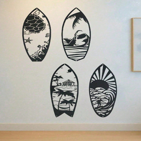 CIFbuy 4 Piece Metal Surfboard Wall Art Coastal Beach House Decor Modern Sculpture for Living Room Bedroom Kitchen Gift TikTok, temu pick-up service