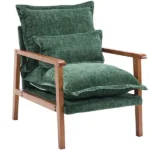 Cloud Shaped Indoor Leisure Chair with Solid Wood Armrest & Solid Wood Frame, Chenille Fabric Accent Chair with Lumbar Pillow, Single Sofa Chair Dark Green - Image 12