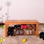 90cm Strip Pattern 3 Tiers Bamboo Stool Shoe Rack Wood Color - Image 8
