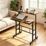  Dual Height Adjustable Rolling Sit Stand Desk with Charging Station, Tiltable Split Desktop Mobile Laptop Cart with USB Type-C Power Outlets Lockable Wheels Heavy Duty Metal Frame Home Office Workstation - Image 3