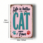 CIFbuy Vintage Cat Metal Wall Art, Turquoise Cat Lettering Pink Paw Print Sign, Retro Iron Plaque For Home Kitchen Garden Farmhouse, Ca TikTok, TikTok, Self-pickup Logiopics - Image 2