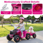 2 in 1 Kids Ride On ATV with Removable Trailer, 6V Electric Quad for Toddlers Ages 3+ Rose Red - Image 11