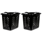 2 Bushel Plastic Laundry Basket with Silver Handles, Black, 2 Pack (Shipment from Walmart)