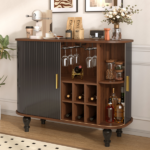 39" Fluted Liquor & Coffee Bar Cabinet with 6 Wine Racks and 3 Glass Holders, Mid-Century Modern Bar Cabinet with A Large Storage Drawer ,4 Hidden Storage Space on the Side , Black - Image 20