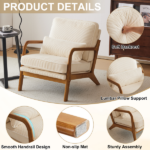Low Arm Accent Chair - Off-White Corduroy Upholstered Indoor Lounge Chair, Compact Single Seater with Sturdy Frame (330LBS Weight Capacity) - Image 3