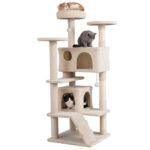 52" Tall Cat Tree Tower with Perches & Condos, Multi-Cat Playground with Scratching Posts (Beige) - Image 2