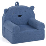 Bear-Shaped Kids Sofa, Teddy Fleece Foam Chair for Toddlers 3+, Portable Bear-Shaped Couch (Navy) - Image 2