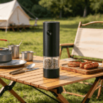2PCS electric salt and pepper grinder set, portable and practical, with one handed button control, adjustable thickness, black pepper grinder - Image 3