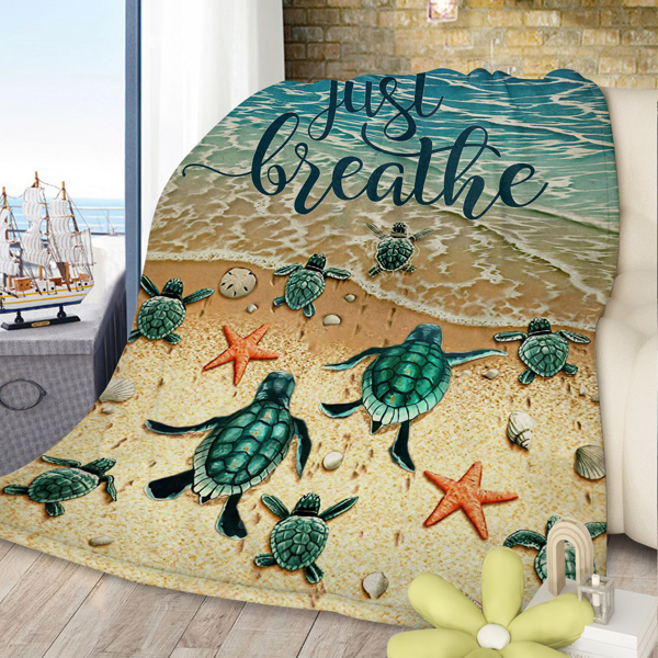 Tropical Baby Sea Turtle Flannel Fleece Blanket 3D Ocean Waves Flannel Soft Plush Throw Blanket Cozy Blankets for Bed Chair Car Sofa Couch Bedroom 75*100cm temu can only be self-picked up