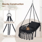 Black Boho Macrame Hanging Swing Chair with 2 Padded Cushions, 330LBS Capacity Hammock Chair for Indoor Outdoor Bedroom Patio Balcony - Image 8