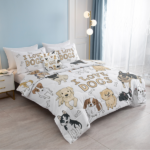 4 pcs Dogs Comforter Set, Cute Multi-Breed Dog Print Quilt Set, Pet Dog Lover Bedding with Pillow Shams, Cartoon Puppy Bedspread for Kids & Adults, White Background Dog Decor temu can only be self-picked up - Image 7