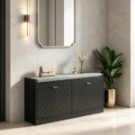 Upholstered Entry Way Bench, Narrow Storage Bench, 2 Flip Drawers, 2 Vents for 8 Pairs of Shoes