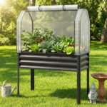 3-in-1 Metal Raised Garden Bed with Mini Greenhouse Cover, Elevated Planter Box - Black - Image 2