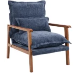 Cloud Shaped Indoor Leisure Chair with Solid Wood Armrest & Solid Wood Frame, Chenille Fabric Accent Chair with Lumbar Pillow, Single Sofa Chair Slate Blue - Image 15