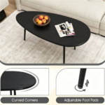 Black Stylish Irregular Shape Coffee Table, Heavy-Duty Metal Base Oval Sofa Side Table, Multifunctional Decor Center Table for Home Living Room - Image 5