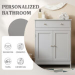 Gray particleboard with melamine veneer, 60*30*80cm, double doors, single drawer, bathroom vanity - Image 9