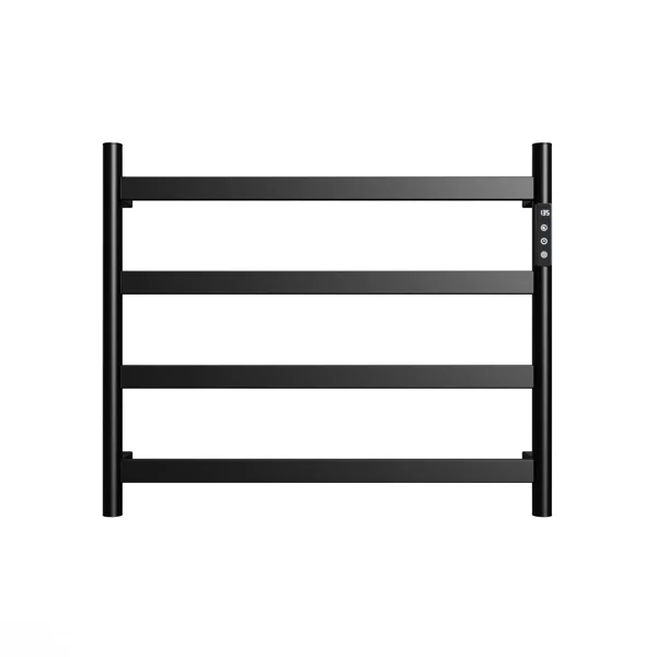 22.5" Black Heated Towel Rack for Bathroom,Wall Mounted with Intelligent Touch Screen Timer, 4-Bar Towel Warmer, 304 Stainless Steel Polished, Plug-in/Hard-Wired[Unable ship on weekends, TK/TEMU only for pickup, only TX10643 warehouse supports GOFO]