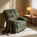Green Recliner Chair, Overstuffed Armchair, Manual Recliner, Living Room Seating, Reading Chair, Padded Footrest, Home Theater Seating, Ergonomic Lounge Chair, Soft Fabric Recliner, Furniture. - Image 4