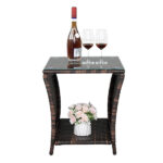 Replace 6088352 Glass Surface Brown Gradient Iron Frame Rattan Side Table - Image 12