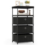3-Drawer Fabric Storage Cabinet - Removable Foldable Drawers, Industrial Wood Top, Metal Frame with Anti-Tipping Kits (Rustic Brown/Black) - Image 2
