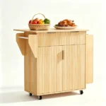 Do Not Sale on Amazon 2-Door 1-Drawer Grille Food Cart Gold-Plated Aluminum Alloy Door Handles Vacuum-Formed Door Panels Rubberwood Countertop MDF sideboard 31.5*26.69*35.04in Oak - Image 3