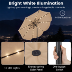 10 Ft Solar Powered Patio Umbrella with 24 LED Lights, Beige Outdoor Market Umbrella - Image 5