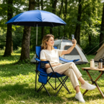 Folding Camping Chair with Detachable 8-Rib Sun Umbrella, 42.13 Inch Canopy Aluminum Alloy Portable Lawn Chair Supports 330LBS with Cup Holder - Image 12