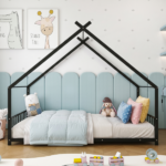 Black House Shaped Twin Size Kids Metal Bed with Side Rails, Platform Bed No Box Spring Needed, Safe & Sturdy Metal Frame for Kids Toddlers, US Standard Size - Image 13