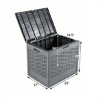 25 Gallon Outdoor Deck Box, Weatherproof PP Storage Chest with Rattan Texture, Lockable Patio Organizer Box as Side Table Extra Seat - Gray - Image 4