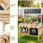 Natural Fir Wood Kids Outdoor Mud Kitchen Playset with Stainless Steel Sink & Stoves, Pretend Play Cooking Toy with Storage Hooks for Toddlers 3+ - Image 8