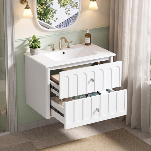 d803394a-c5cf-43b0-9efb-525b46035c46.png 30" Modern Floating Bathroom Vanity with Oval Knobs & Round Edge, Soft-Close Drawer Slides, Bathroom Cabinet with Ceramic Sink - Image 1
