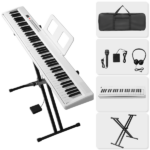 88 Key Folding Piano Semi-Weighted Standard Keyboards Digital Piano with Dual-tube X-Shape Stand MIDI Bluetooth, Handbag Headphone for Piano Lover White color - Image 2