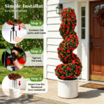 2 Pack Realistic Lifelike Faux Spiral Plant, All-Weather PE Artificial Flower Shrub for Indoor Outdoor Home Garden Decoration - Red - Image 4