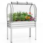 3-in-1 Metal Raised Garden Bed with Mini Greenhouse Cover, Elevated Planter Box - Silver