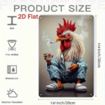 CIFbuy Vintage Rooster Metal Wall Art 1Pc 2D Flat Iron Hanging Sign With Blue Suspender Pants & Slippers Pattern Farmhouse Rustic Wall TikTok, TikTok, all Self-pickup Logiopics - Image 2