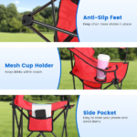 Folding Camping Chair with Detachable 8-Rib Sun Umbrella, 42.13 Inch Canopy Aluminum Alloy Portable Lawn Chair Supports 330LBS with Cup Holder - Image 8