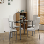 Same Code 02878244 5 Pieces Dining Table Set for 4, Kitchen Room Tempered Glass Dining Table, 4 Chairs, Black Table legs are silvery - Image 60