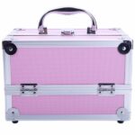 SM-2176 Aluminum Makeup Train Case Jewelry Box Cosmetic Organizer with Mirror 9"x6"x6" Pink - Image 5