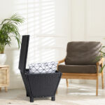 Outdoor PE Wicker Side Table with Storage, Small Patio Storage Bin Container for Hose Cushion Towel, Black - Image 15