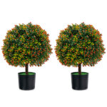 51" Artificial Boxwood Topiary Tree with 59 Flowers, Realistic Faux Evergreen Plant - White - Image 11
