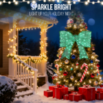 Pre-lit Outdoor Giant Bowknot Christmas Decoration, Lighted Metal Frame with 124 Green LED Lights, for Front Door Gate Wall Indoor Outdoor Holiday Party, Green - Image 11