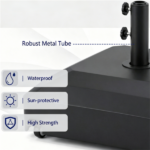 Black Fillable Umbrella Base with Wheels & Brakes, Heavy‑Duty Water/Sand Filled Patio Umbrella Stand with 3 Adapters for 1.3‑1.9" Poles - Image 7