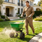 Green Heavy-Duty Walk-Behind Broadcast Lawn Spreader, 66 Lbs Capacity Adjustable Flow Control, Pneumatic Rubber Wheel Push Spreaders for Grass Seed Fertilizer Snow Salt - Image 2