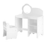 Kids Vanity Table with Mirror and Chair, Wooden Children's Dressing Makeup Desk with Storage Shelves, Study and Activity Table for Girls and Boys, Playroom Bedroom Furniture - White - Image 7