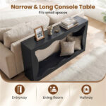 63" Narrow Console Table with Wavy Hollow Design, 2-Tier Extra Long Entryway Table with Storage Shelf - Black - Image 6