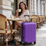 ABS Trolley Case 20in 24in 28in 3PCS Suitcase Set Vertical Striped Frosted Case Suitcase Purple - Image 5