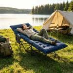  Black Foldable Heavy Duty Camping Cot 330LBS, Portable Outdoor Sleeping Bed with Cushion & Carry Bag for Camping Office Nap - Image 10